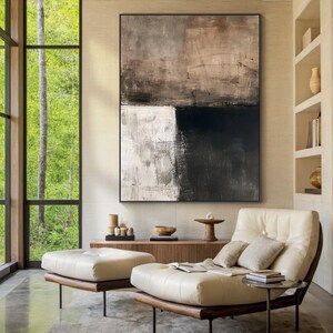 Original beige abstrakte dekorative Malerei grau wabi-sabi Wandbild schwarz-weiße abstrakte Kunst Wohnzimmerdekoration