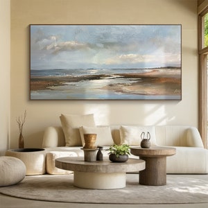 Large original blue sky abstract oil painting, natural sky clouds landscape painting, modern living room decoration art