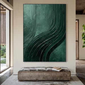 Large green abstract oil painting decorative painting, green wabi-sabi simple wall painting, green abstract art, modern wall decoration