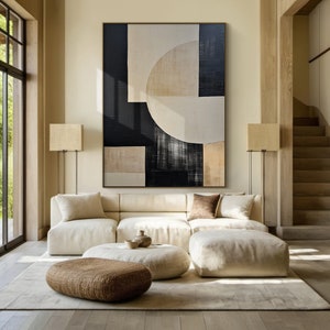 Large black and brown textured wall mural, black and brown wabi-sabi style art, beige modern abstract wall art decor, minimalist art