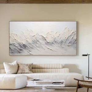 Original Beige Textured Mountain Painting – Horizontal Abstract Landscape Canvas Wall Art for Modern Living Room or Wabi-Sabi Decor