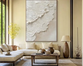 Brown beach landscape abstract oil painting on canvas Original white textured nature painting Large wall painting art Modern home decoration