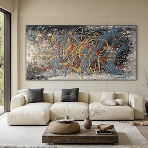 Large colorful canvas abstract painting, colorful wabi-sabi wall art, colorful texture hand painting, modern living room, home decor