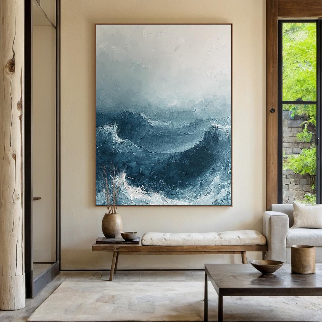 Large Blue Sea Abstract Oil Painting on Canvas Ocean Nature Painting ...