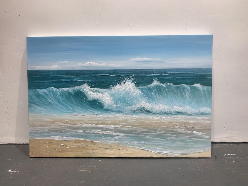 Large Blue Sea Level Abstract Oil Painting on Canvas Blue Ocean ...