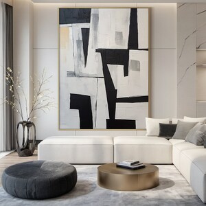 Off-white wabi-sabi wall decor art, large black abstract art, original black textured painting, modern home decor