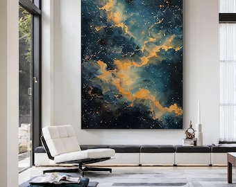 キャンバスに描かれた大きなオリジナルの星空油絵、抽象的なカラフルな