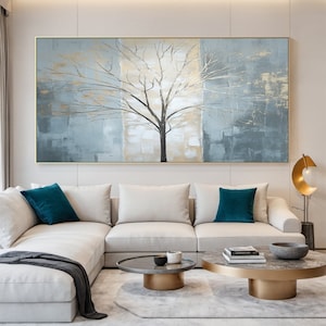 Abstract landschap met de hand geschilderd olieverfschilderij, boomplant canvas schilderij, moderne woonkamer wanddecoratie schilderij, stijlvolle kunstboom