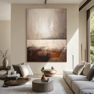 Large beige and grey wabi-sabi wall art decor, brown abstract wall art decor, brown textured wall art, modern living room decor