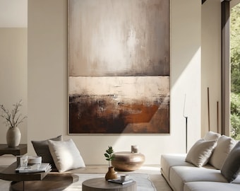 Large beige and grey wabi-sabi wall art decor, brown abstract wall art decor, brown textured wall art, modern living room decor