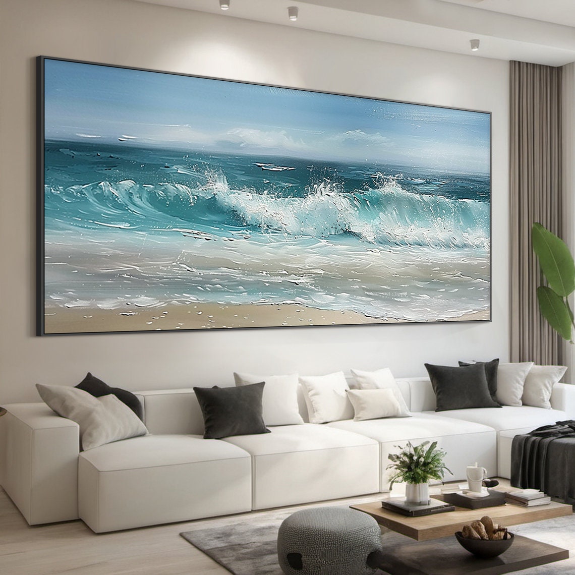 Large Blue Sea Level Abstract Oil Painting on Canvas Blue Ocean ...
