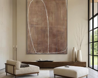 Brown wabi-sabi wall art, brown abstract oil painting, large brown minimalist wall art, brown textured art, modern art, living room decor