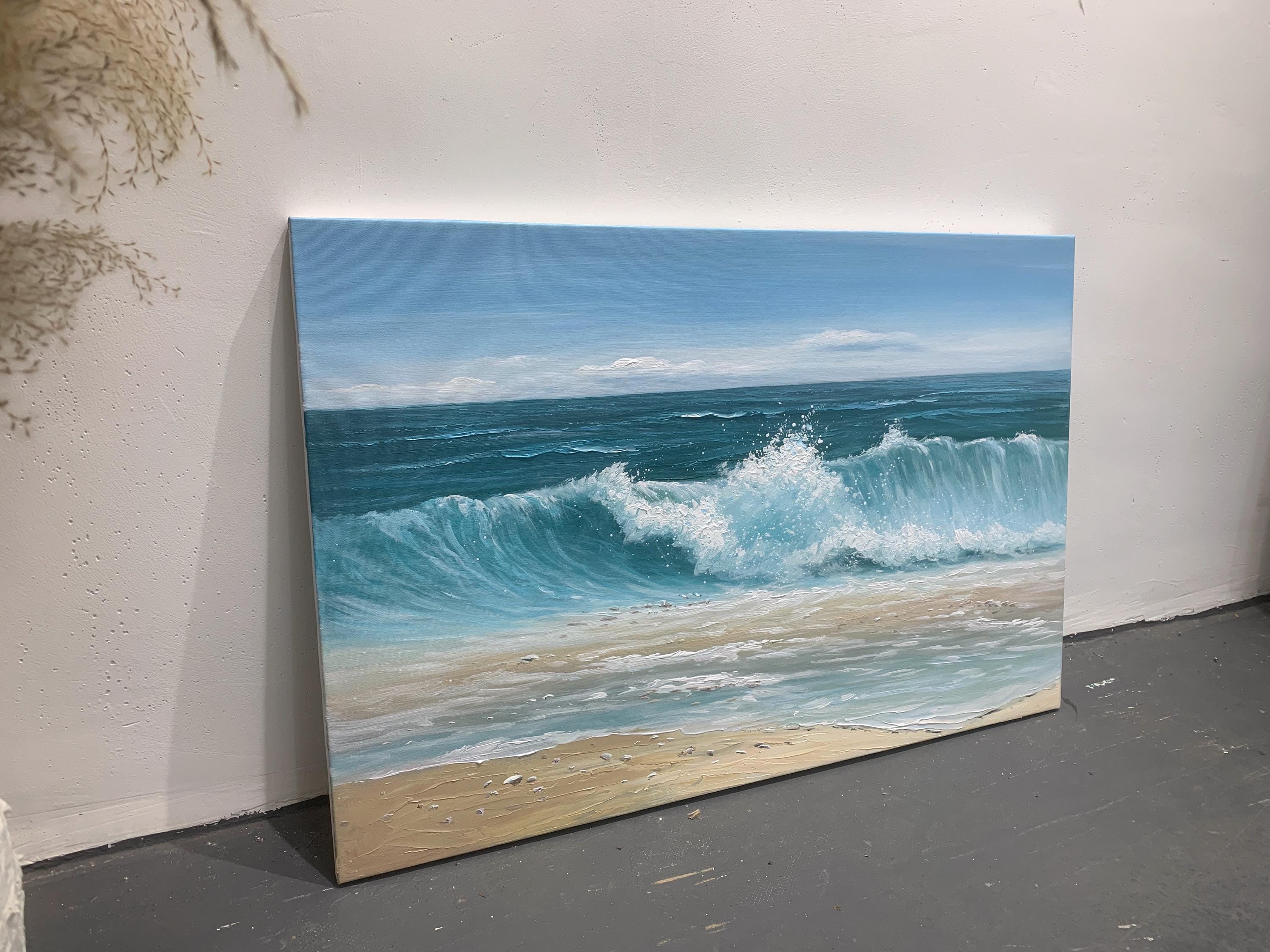 Large Blue Sea Level Abstract Oil Painting on Canvas Blue Ocean ...