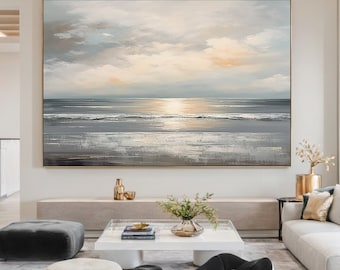 Original Grey Ocean Wave Oil Painting – Textured Seascape Canvas Wall Art for Modern Living Room, Bedroom or Coastal Home Decor
