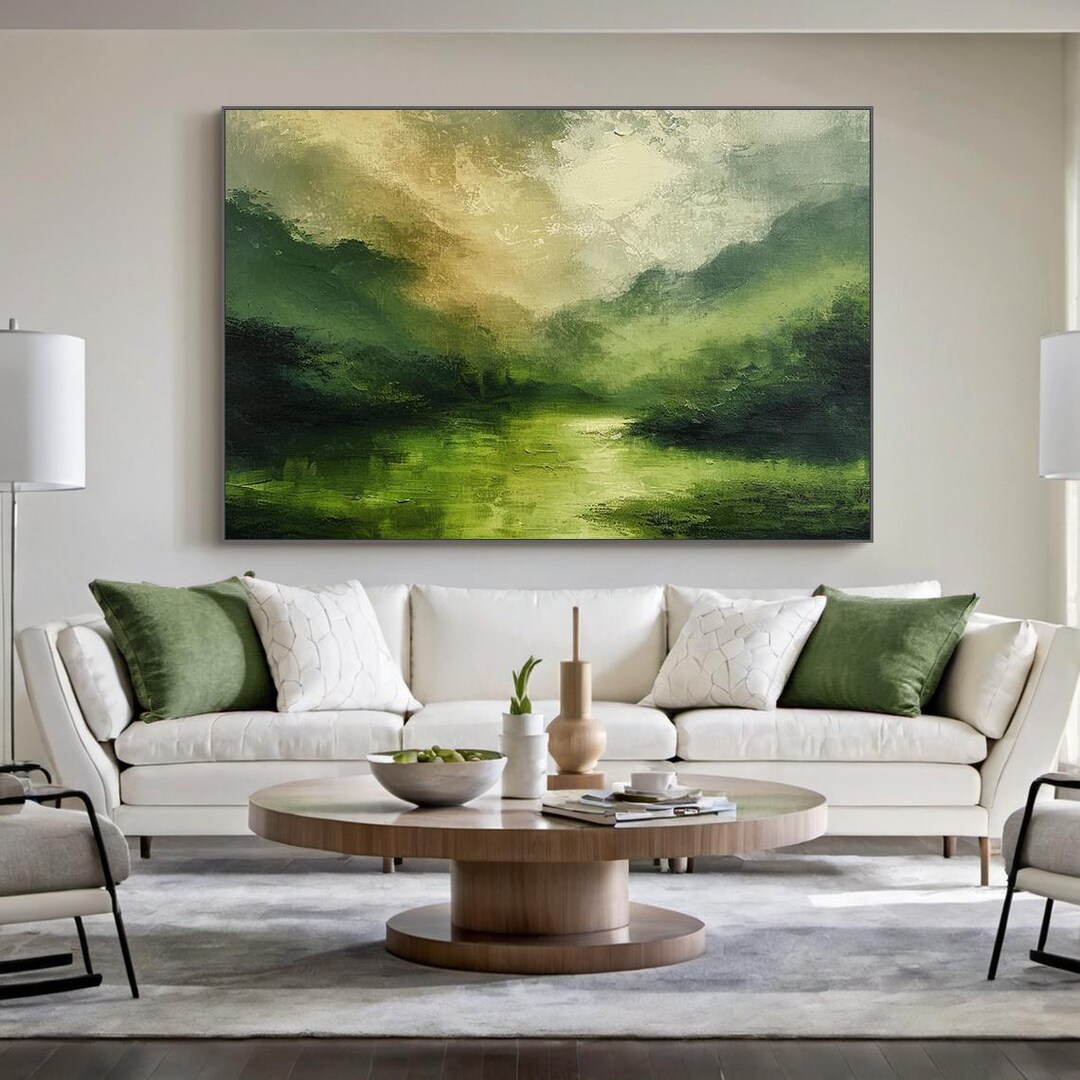 Large Green Abstract Landscape Painting on Canvas, Modern Nature Wall ...