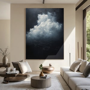 Original landscape canvas oil painting, abstract art, nature home decor, white clouds oil painting, wall art, handmade gift