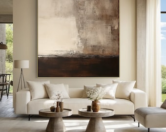 Brown minimalist wall decor art, large brown abstract wabi-sabi wall painting art, original brown texture painting, modern home decor