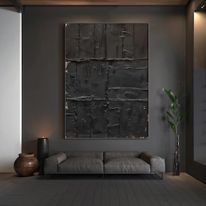Original black wabi-sabi wall painting, black abstract art, black minimalist painting, black textured canvas painting, modern home decor
