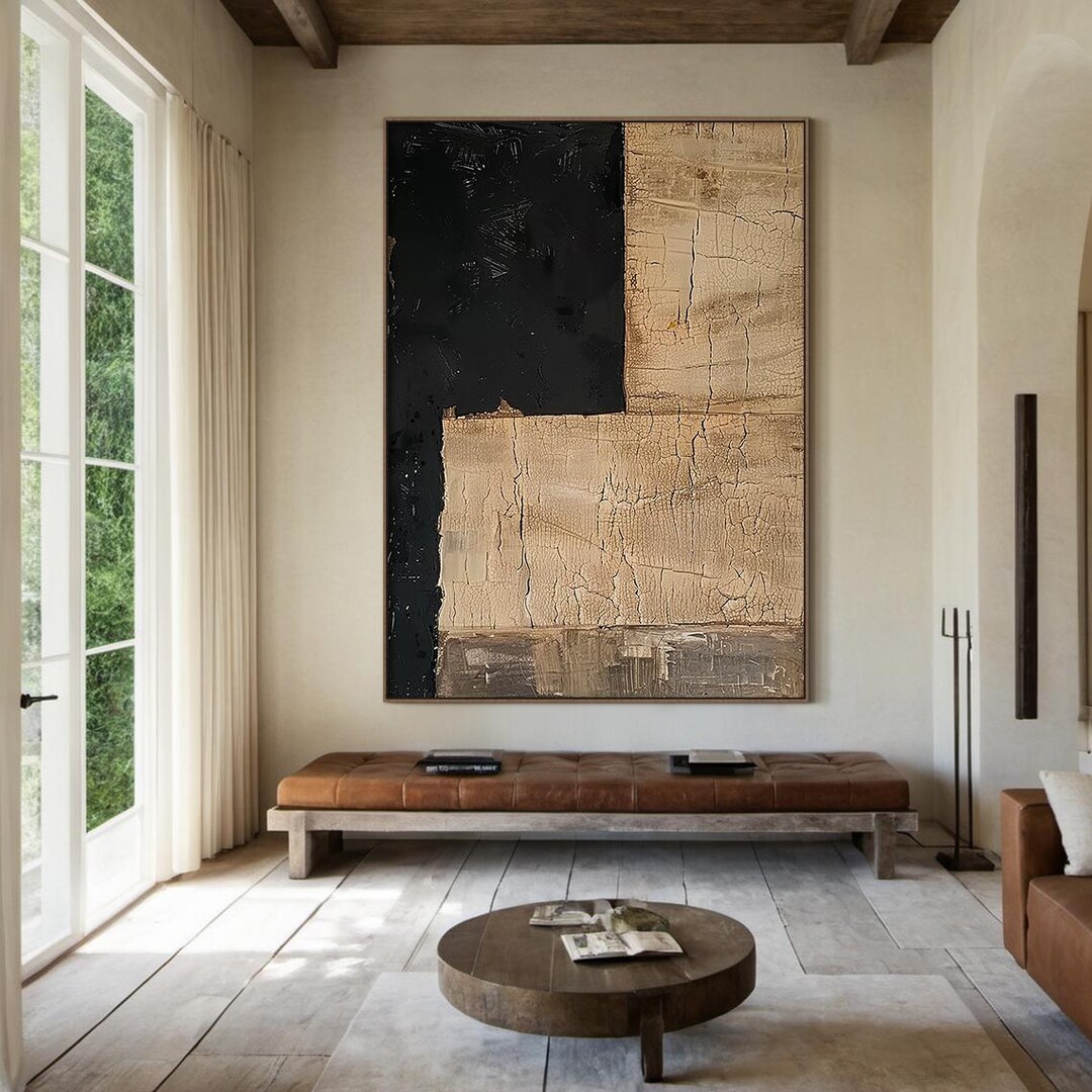 Original Brown Abstract Oil Painting on Canvas, Large Brown Minimalist ...