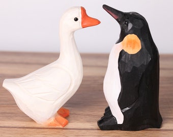 Pure handmade animal wood carving ornaments:Duck,Penguin. Home Decor,Patio Decor,Animal ornament