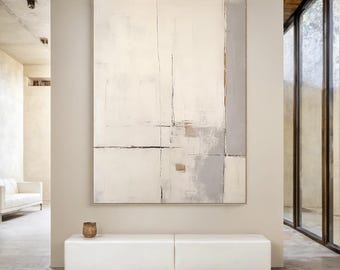 Original Beige and Grey Abstract Oil Painting – Textured Wabi-Sabi Canvas Wall Art for Modern Living Room, Bedroom or Office Decor
