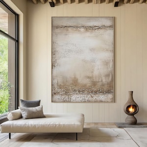 Original beige abstract oil painting, large beige minimalist wabi-sabi wall art, beige abstract art, modern warm living room decor