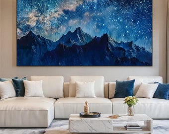 キャンバスに描かれた大きなオリジナルの星空油絵、抽象的なカラフルな