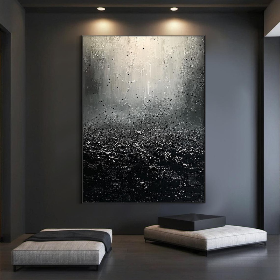 Black Minimalist Abstract Oil Painting, Black Wabi-sabi Wall Painting ...