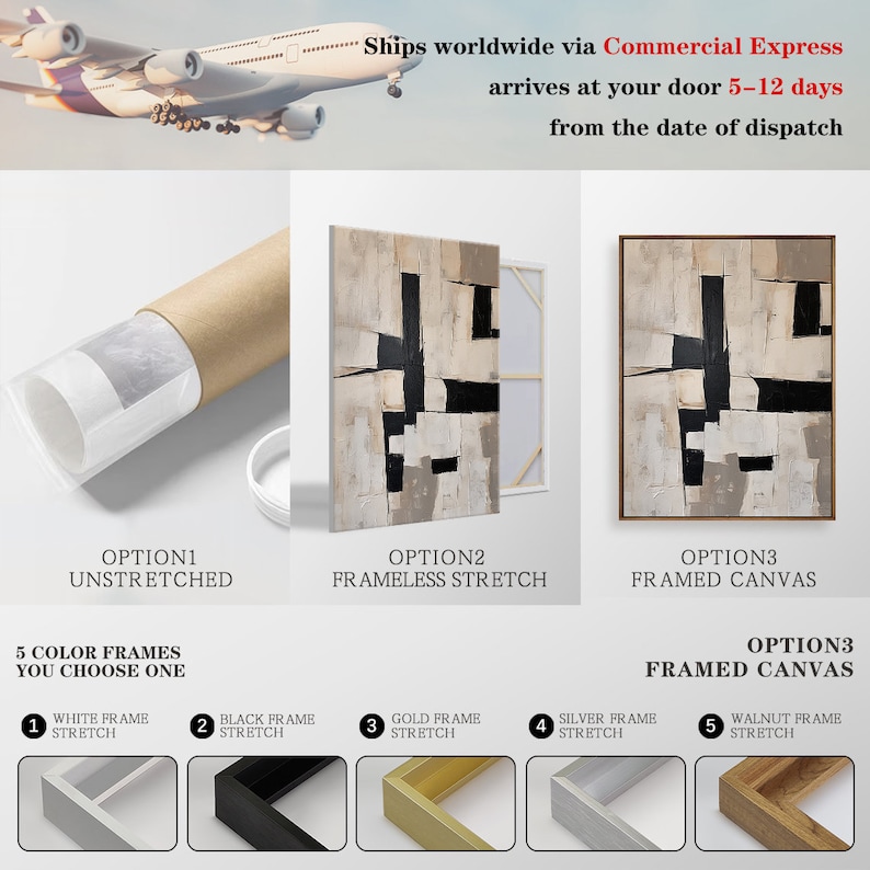 May include: A framed abstract canvas print with a black and white geometric design. The print is available in a variety of frame colors, including white, black, gold, silver, and walnut.
