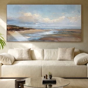 Sky landscape painting, sky abstract wall painting art, blue sky and white clouds wall painting decoration, modern natural home decoration
