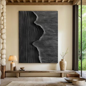 Black abstract oil painting decorative painting, large black wabi-sabi minimalist wall painting, black abstract art, modern home decor
