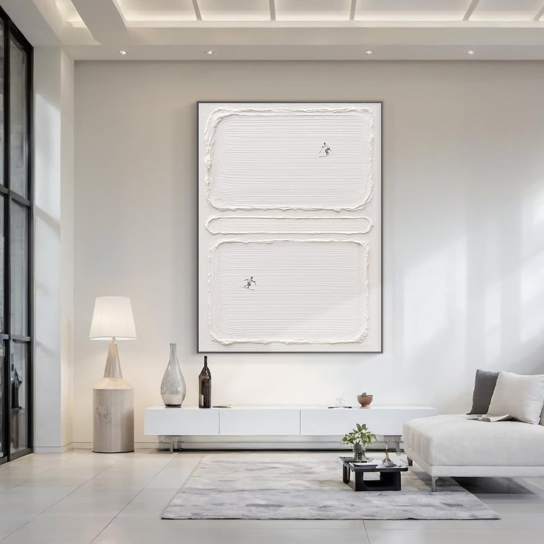 Large Minimalist White Textured Wall Art With Figures | 3D Abstract ...