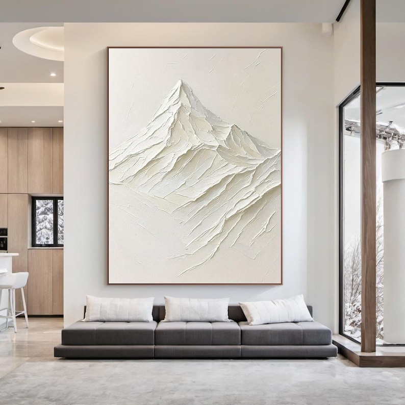 Large White Textured Mountain Painting, Modern Minimalist 3D Wall Art ...