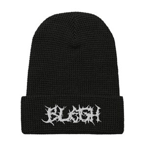 Blegh Embroidered Beanie – Metal Music Waffle Knit Hat | Death Metal Goth Winter Accessory | Alternative Gifts | Heavy Metal Apparel