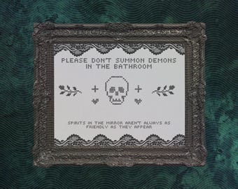 Gothic Bathroom Cross Stitch Print: Spooky Occult Decor (Digital Download
