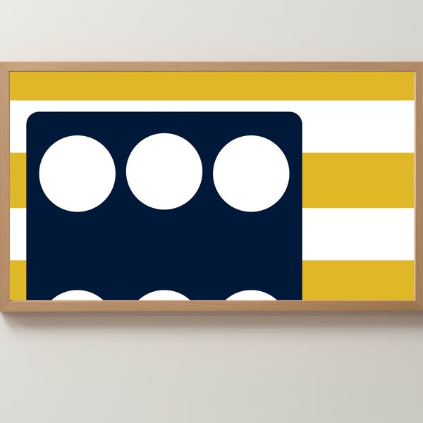 Smart TV Frame Wall Art Dice Game Navy Blue and Yellow Stripe 16:9