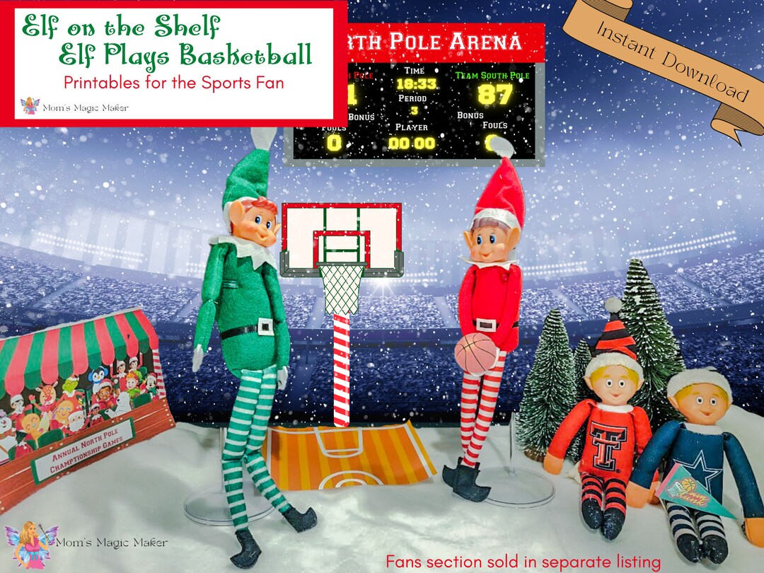 Elf Plays Basketball  Elf on the Shelf Instant Download