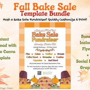 Fall Bake Sale Fundraiser Canva Template Bundle for Schools, PTA&#39;s, PTO&#39;s, Boosters, and More