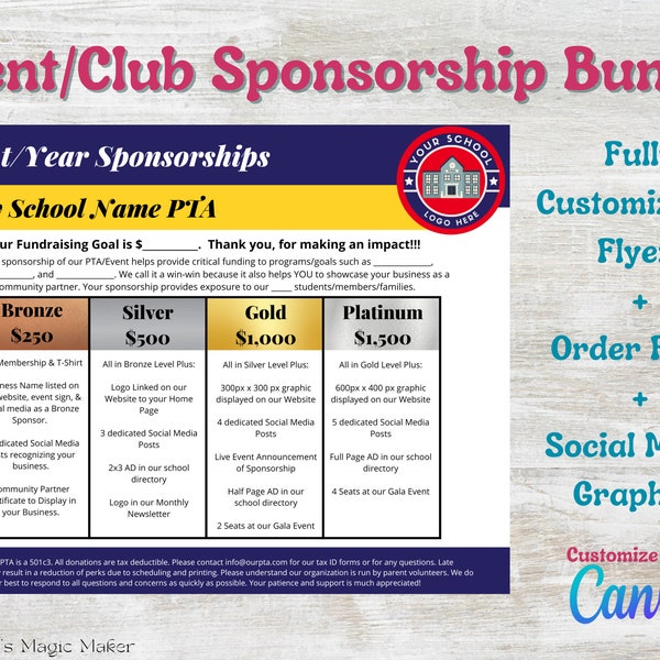 Club or Event Sponsorship Flyer Bundle * Template for PTA's, PTO's, and Booster Clubs