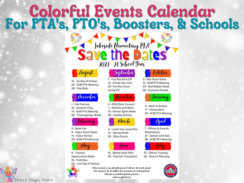 Colorful School Events Calendar Template Flyer for - Etsy