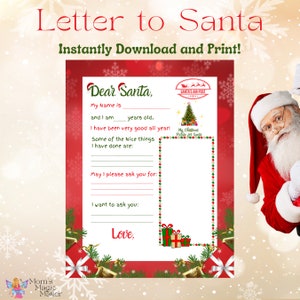 Carta para Papá Noel con espacios en blanco para imprimir y rellenar: descarga instantánea para niños - Carta de recuerdo para Papá Noel: descarga instantánea