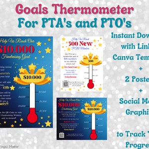 Goal Tracking Thermometer Bundle - Fundraising & Membership Progress Visuals * Template for PTA&#39;s, PTO&#39;s, and Schools
