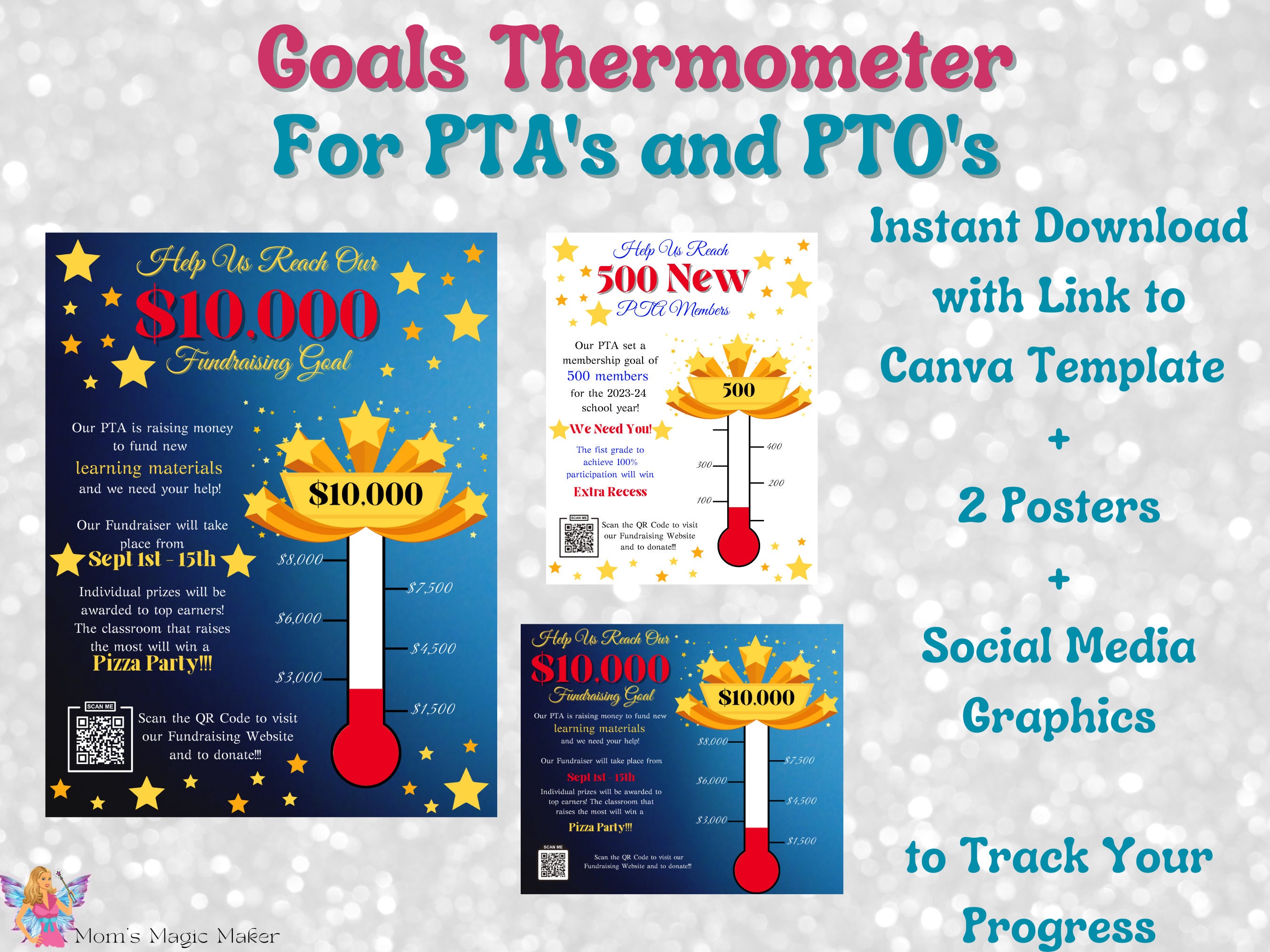 Goal Tracking Thermometer Template for Pta #39 s Pto #39 s and Schools Etsy