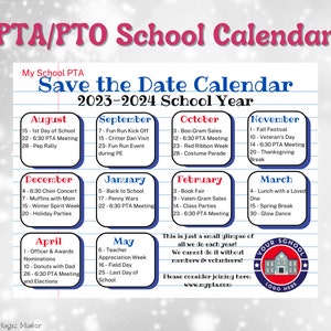 Customizable PTA/PTO/Booster Club Calendar Template - Perfect for Schools and Organizations