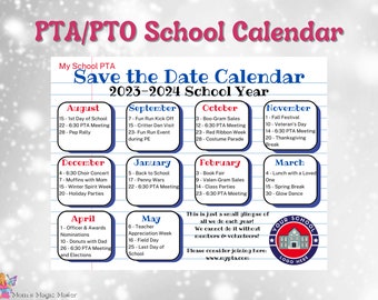 Customizable PTA/PTO/Booster Club Calendar Template - Perfect for Schools and Organizations