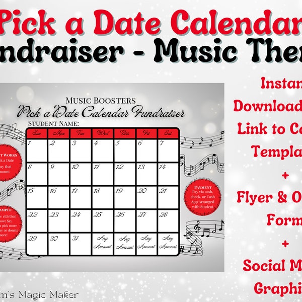 Pick a Date Calendar Fundraiser * Music Themed * PTA/ PTO/ Booster Clubs Instant Download