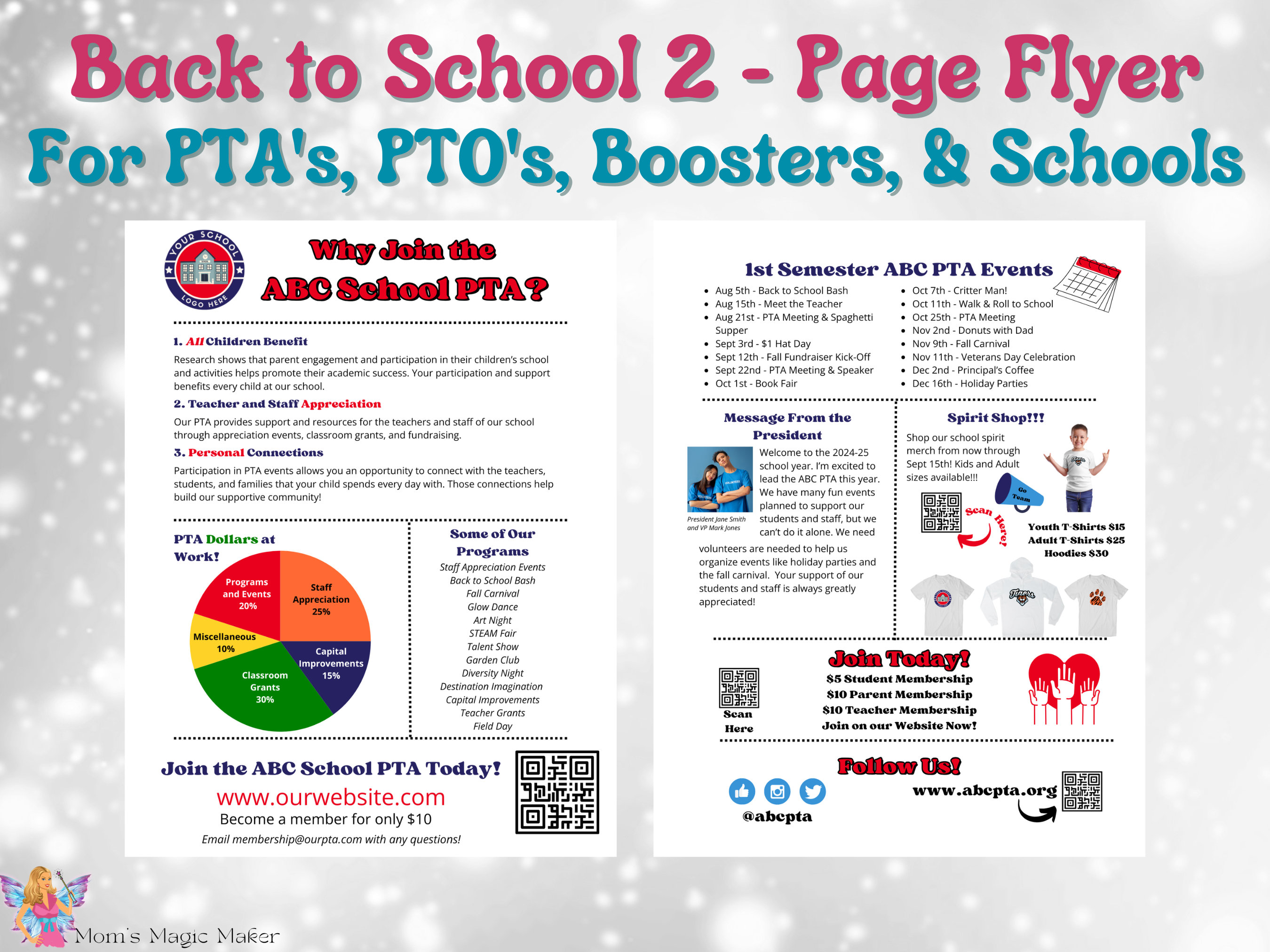Back to School Two Page Canva Flyer Template | Colorful and Black + White Versions | Newsletter | Editable and Printable
