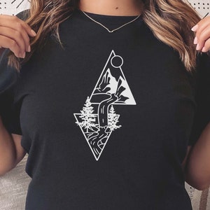 Geometric Mountains Shirt | birthday gift | Tops & Tees | Adventure Shirt | Oversized Tee | Vintage Graphic Tee | Camping shirt