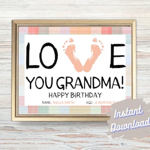 Cadeau pour grand-mère empreinte de pas | Cadeau pour grand-mère de Baby Keepsake | Carte d'anniversaire imprimable | Cadeau numérique personnalisé