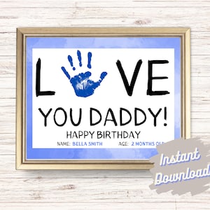 Handabdruck Bastelkarte Geburtstagskarte I Love You Daddy | Handabdruck Kunst Andenken | Geburtstagskarte für Papa | Digitaldruck personalisierte Geschenke